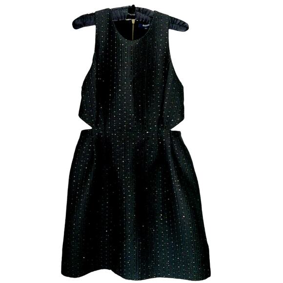Madewell Black Gold Sparkle Cut-out Sleeveless Mini Dress with Pockets size 6 - Picture 2 of 10